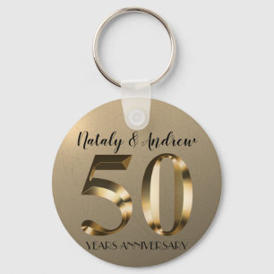 Metallic Gold 50th Wedding Anniversary Key Ring
