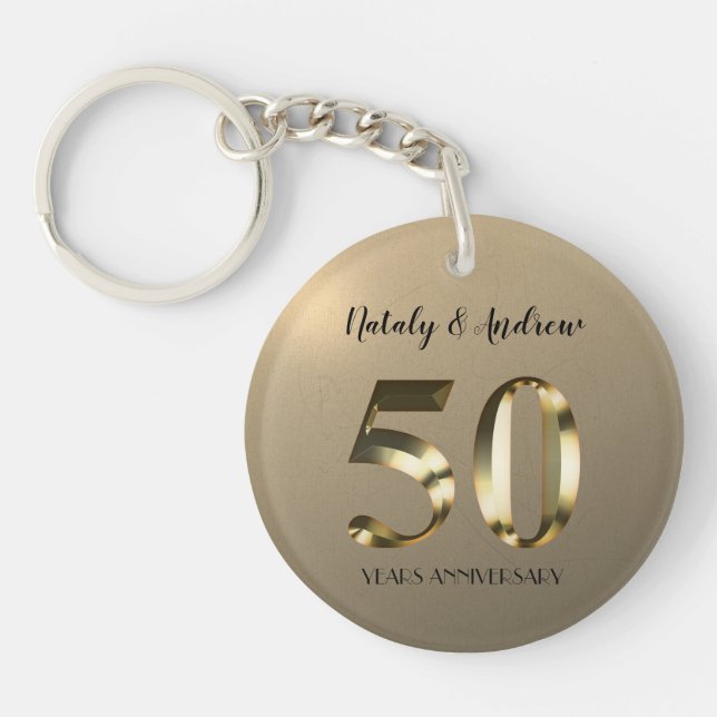 Metallic Gold 50th Wedding Anniversary Key Ring (Front)