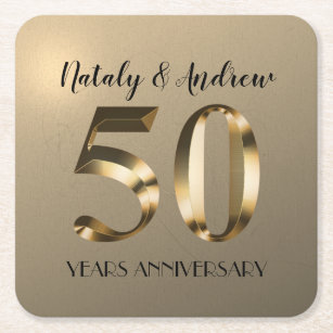 Metallic Gold 50th Wedding Anniversary Square Paper Coaster