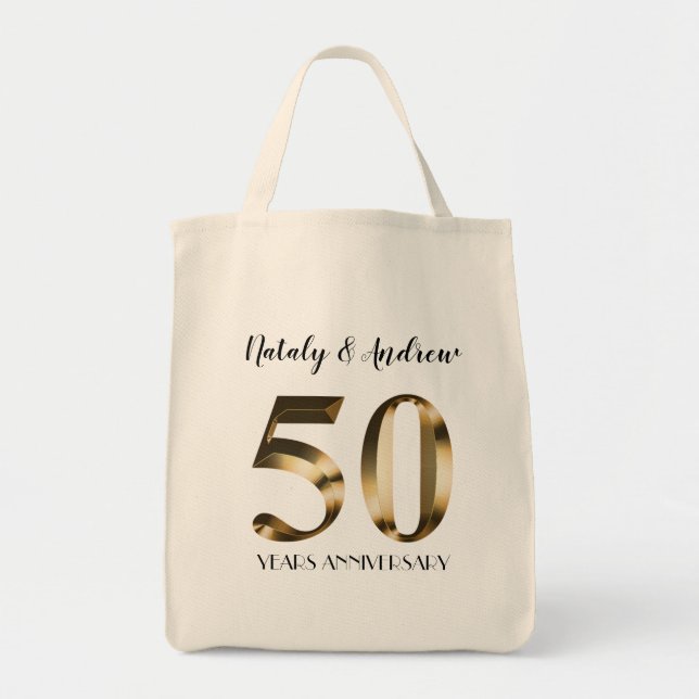 Metallic Gold 50th Wedding Anniversary Tote Bag (Front)