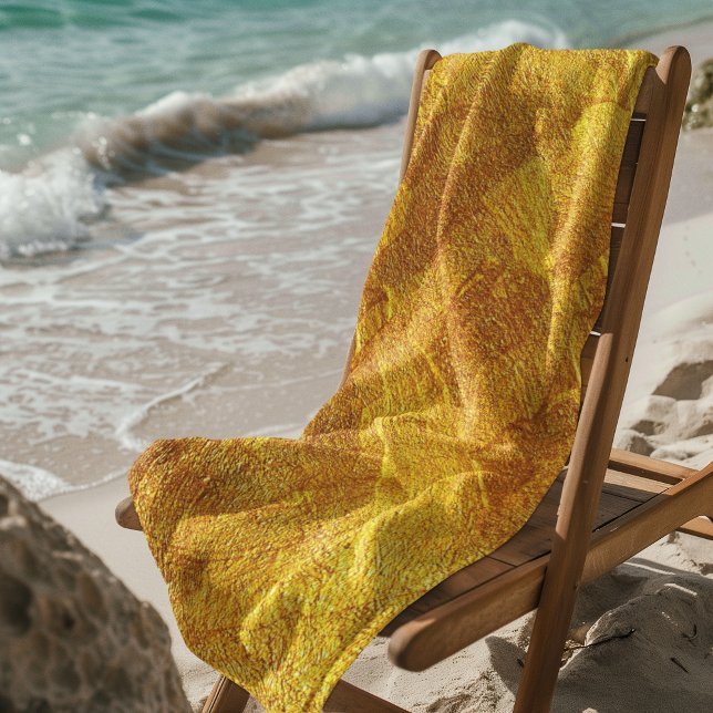 Metallic Gold Abstract Art Image Beach Towel ZEART (Neon of Red, Pink, Orange Green Beach Towel Cover)