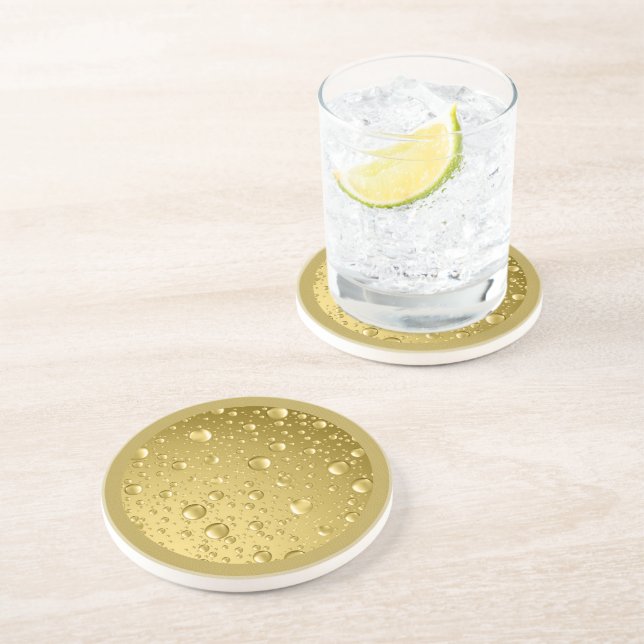 Metallic Gold Abstract Rain Drops Coaster (Side)