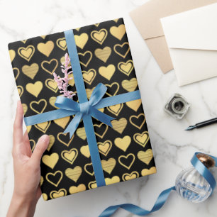 Metallic Gold Accent Hearts Valentine’s Wrapping Paper