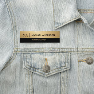 Metallic Gold and Black Background Name Tag
