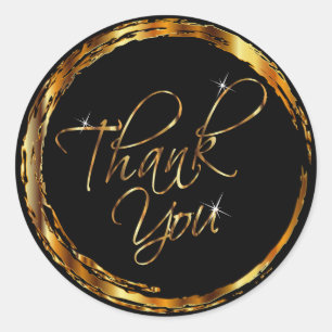 Metallic Gold and Black Design - Thank You Classic Round Sticker