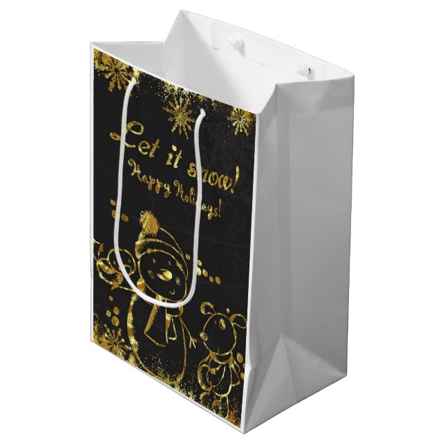 Metallic Gold And Black Illustration-  Christmas Medium Gift Bag (Front Angled)