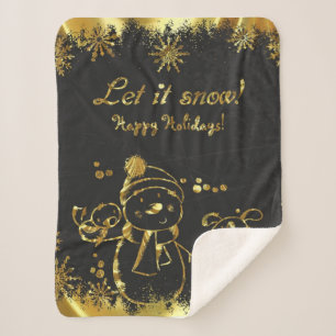 Metallic Gold And Black- Merry Christmas Sherpa Blanket
