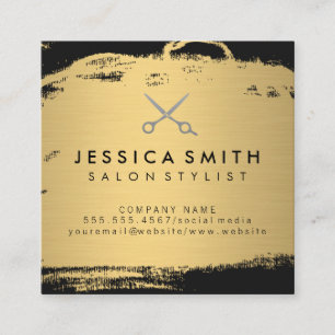 Metallic Gold and Black   Salon Stylist Square Business Card
