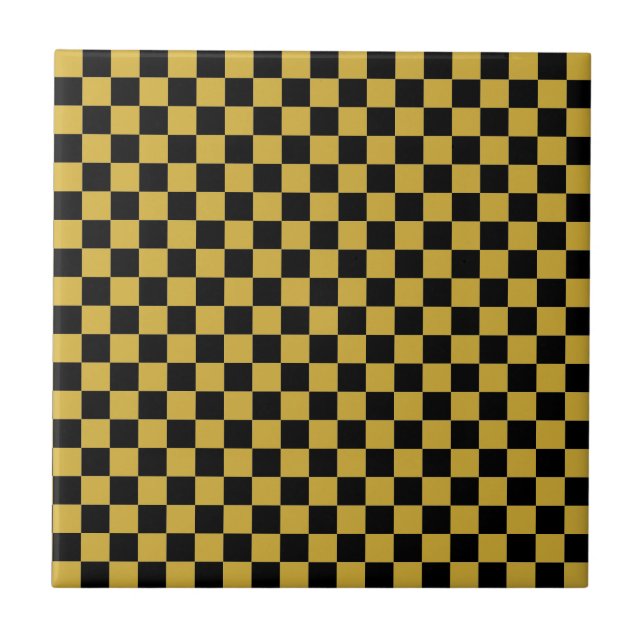 Metallic Gold and Black Square Box Stylish Pattern Tile (Front)
