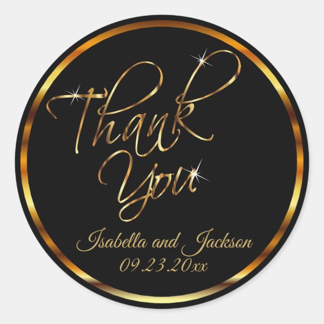 Metallic Gold and Black - Thank You Classic Round Sticker (Front)