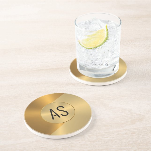 Metallic Gold and Copper Geometric Design Coaster (Side)