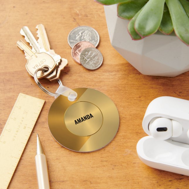 Metallic Gold and Copper Geometric Design Key Ring (Desk)