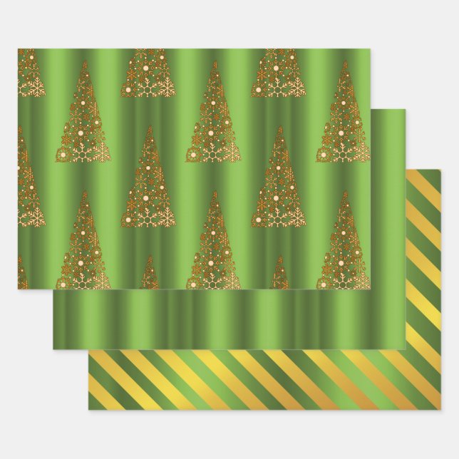 Metallic Gold and Green Christmas Wrapping Paper Sheet (Set)