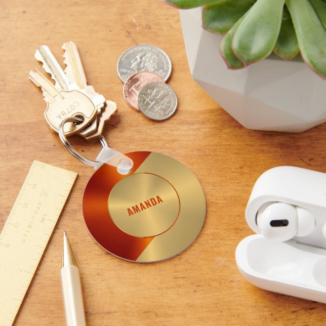 Metallic Gold and Red Geometric Design Key Ring (Desk)