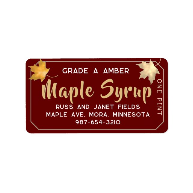 Metallic Gold and Red Maple Address Label (Front)