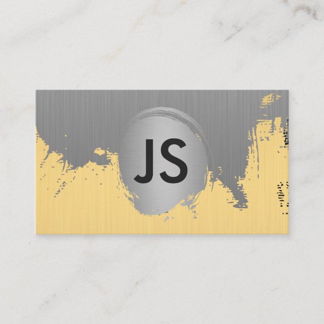 Metallic Gold and Silver Brushed / Monogram Business Card (Front)