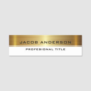 Metallic Gold and White Black Typography Name Tag