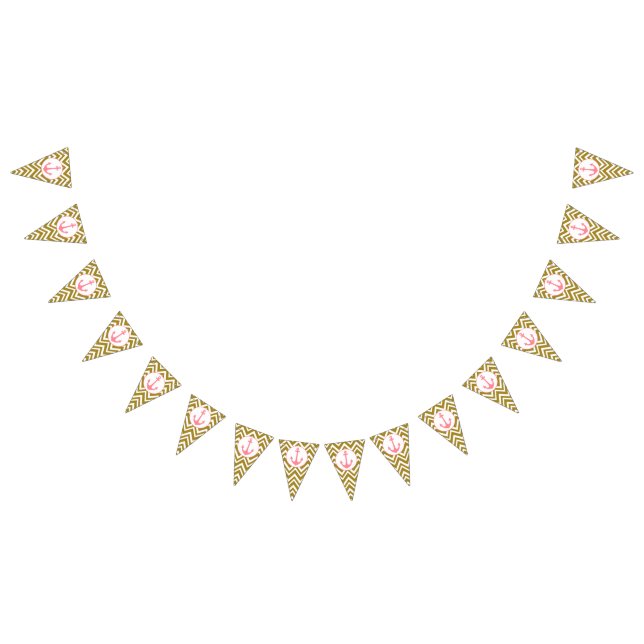 Metallic Gold and White Chevron with Pink Nautical Bunting (All)