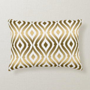 Metallic Gold And White Geometric Pattern Decorative Cushion