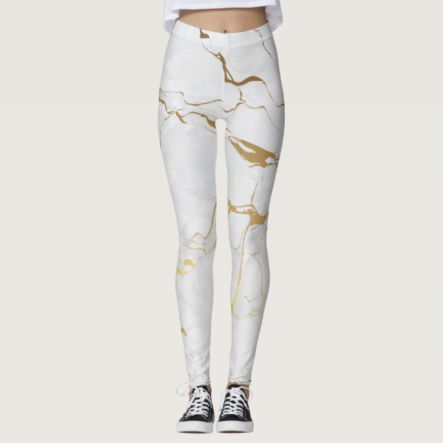 Metallic Gold And White Marbled Leggings (Front)