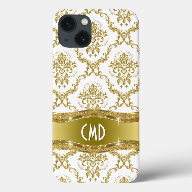 Metallic Gold And White Vintage Floral Damasks Case-Mate iPhone Case (Back)