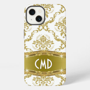 Metallic Gold And White Vintage Floral Damasks iPhone 13 Case