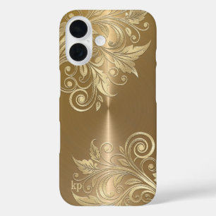 Metallic Gold background floral accent iPhone 16 Case