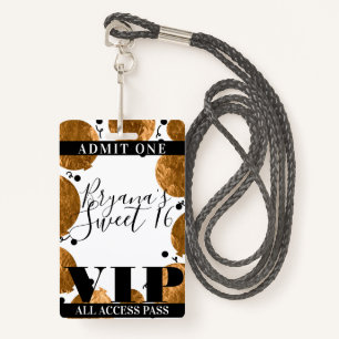 Metallic Gold Balloons Sweet 16 Party VIP Pass ID Badge