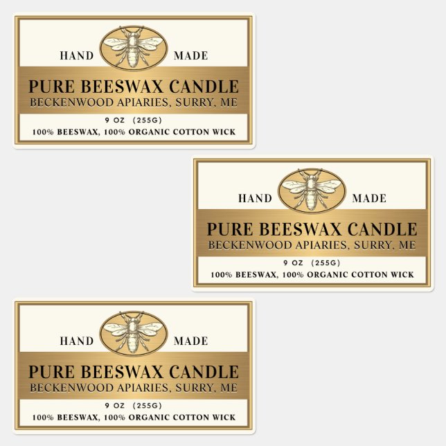 Metallic Gold Beeswax Ivory Candle Heraldic Bee    (Group)