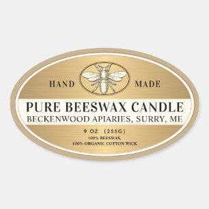 Metallic Gold Beeswax Oval Candle Heraldic Bee Sticker