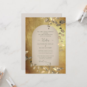 Metallic Gold & Beige Geometric Foliage Wedding Invitation