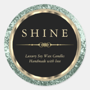 Metallic Gold, Black andMint Green Glitter Classic Round Sticker