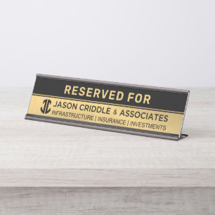 Metallic Gold & Black Custom Logo -Reserved For Desk Name Plate