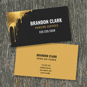 Metallic Gold Black Drip Corner Design Painting Business Card