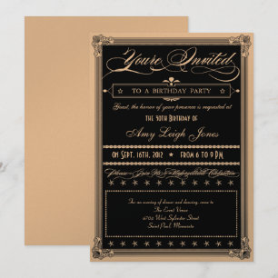 Metallic Gold & Black Fancy Birthday Party Invitation