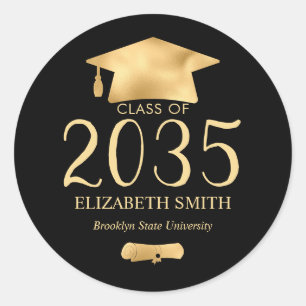 Metallic Gold Black Grad Cap Diploma Graduation Classic Round Sticker