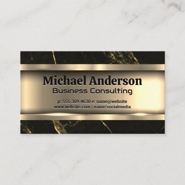 Metallic Gold | Black Marble Business Card (Front)