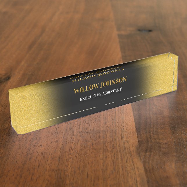 Metallic Gold & Black Modern Business Executive Nameplate (Side)