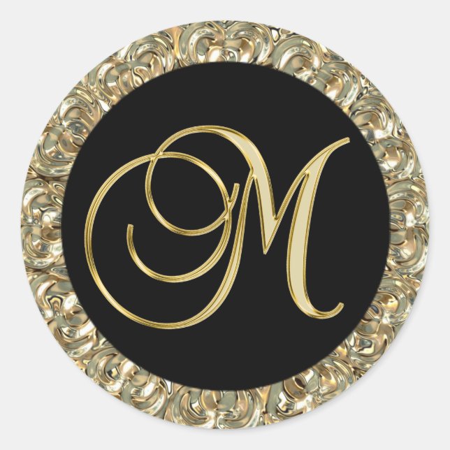 Metallic Gold Black Monogram Letter 'M' Seals (Front)