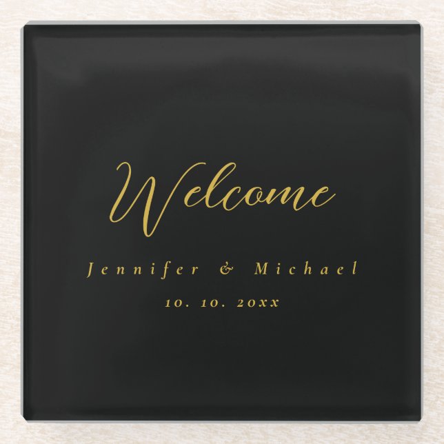 Metallic Gold & Black Professional Modern Elegant Glass Coaster (Front)