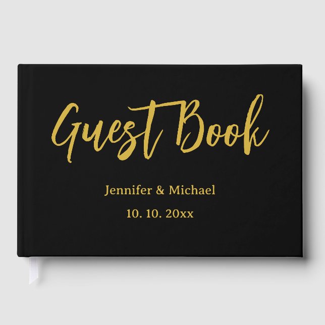 Metallic Gold & Black Professional Modern Elegant Guest Book (Front)