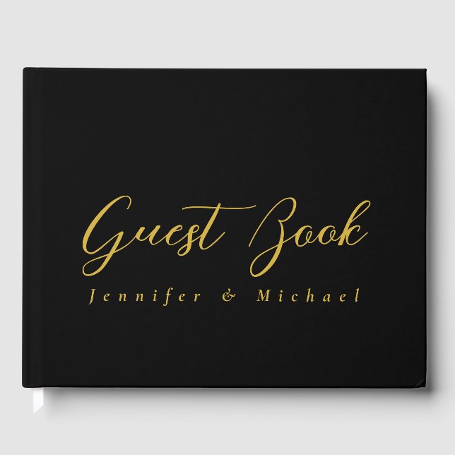 Metallic Gold & Black Professional Modern Elegant Guest Book (Front)