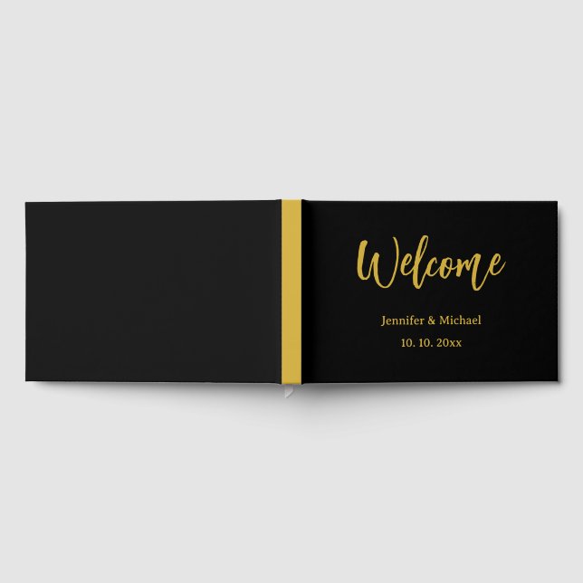 Metallic Gold & Black Professional Modern Elegant Guest Book (Full)