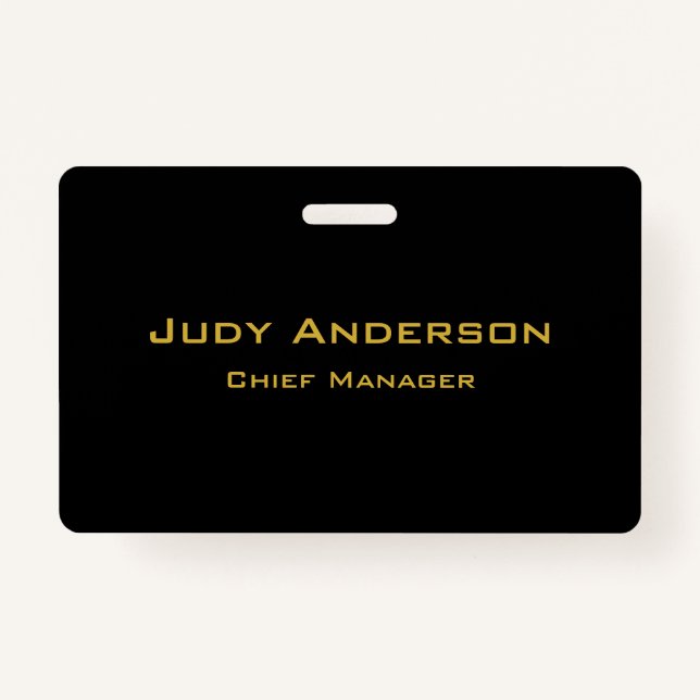 Metallic Gold & Black Professional Modern Elegant ID Badge (Front)