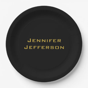 Metallic Gold & Black Professional Modern Elegant Paper Plate