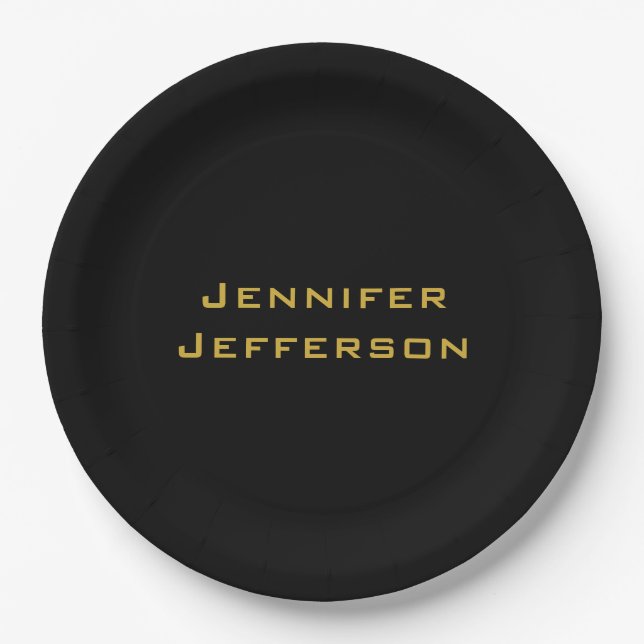 Metallic Gold & Black Professional Modern Elegant Paper Plate (Front)