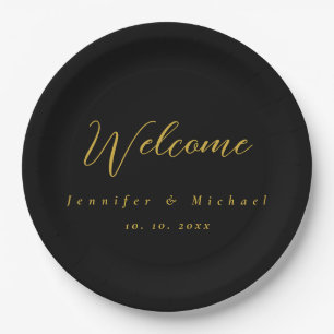 Metallic Gold & Black Professional Modern Elegant Paper Plate