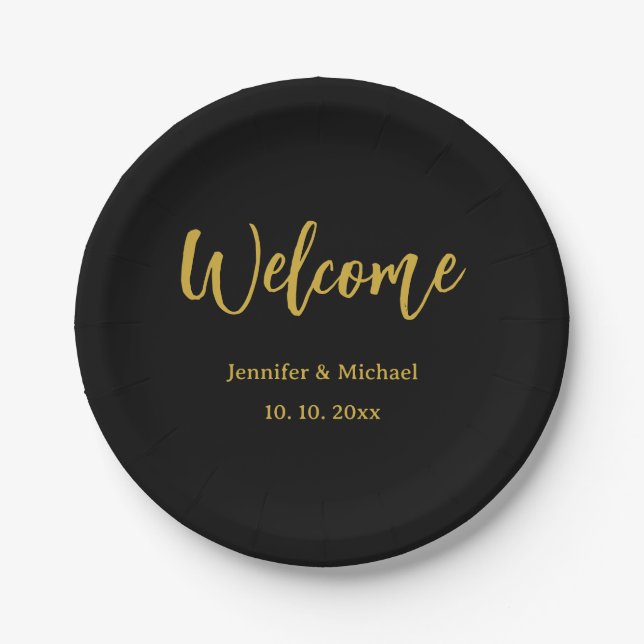 Metallic Gold & Black Professional Modern Elegant Paper Plate (Front)