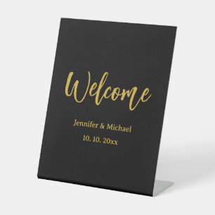Metallic Gold & Black Professional Modern Elegant Pedestal Sign