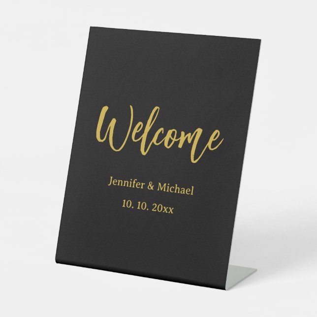 Metallic Gold & Black Professional Modern Elegant Pedestal Sign (Front)